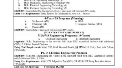 MNS UET Multan Admission 2025