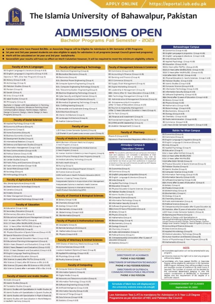 Islamia University Bahawalpur Admission 2025 Fall