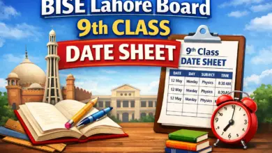 BISE Lahore Board 9th Class Date Sheet