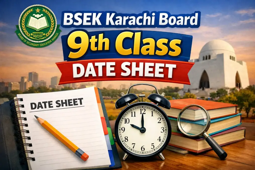 BSEK Karachi Board 9th Class Date Sheet 2026 1 BSEK Karachi Board 9th Class Date Sheet