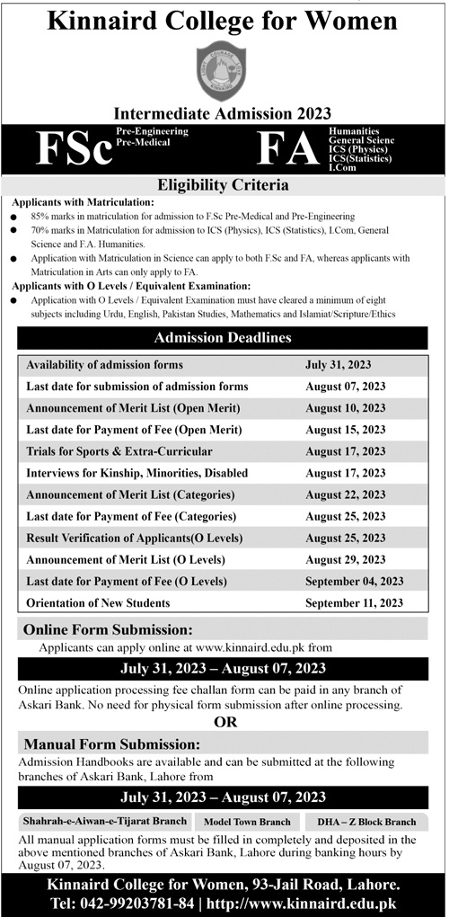 Kinnaird College Lahore Admissions 2025 1 Kinnaird College Lahore Admissions 2025