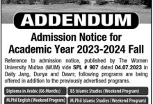 The Women University Multan Admission 2025