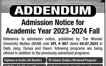 The Women University Multan Admission 2025