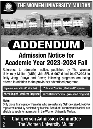 The Women University Multan Admission 2025