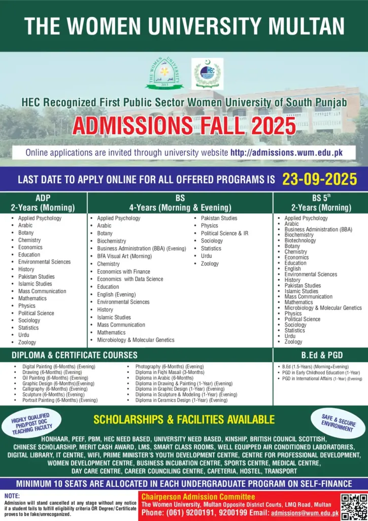 Women University Multan Admission