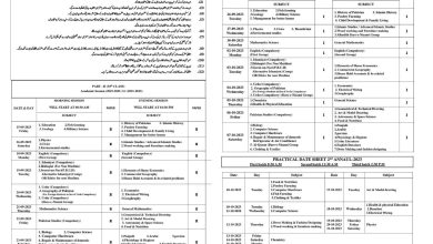Sargodha Board Matric Supply Date Sheet 2025
