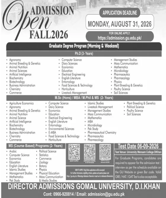Gomal University Admission 2026 1 University