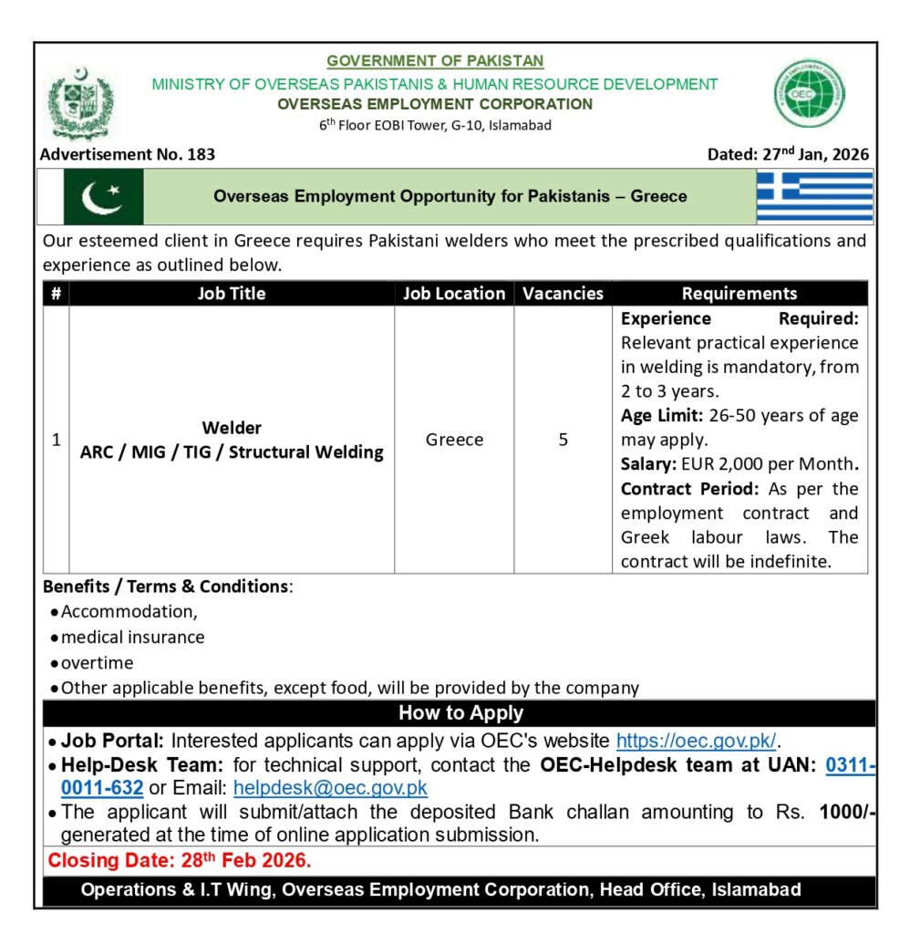 OEC Greece Jobs 2026 – Vacancies, Salary, and Benefits for Pakistanis 1 OEC Greece Jobs